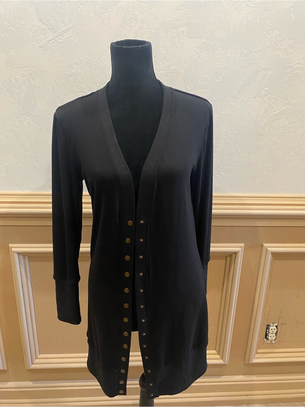 Women's Longline Black Snap-Front Cardigan